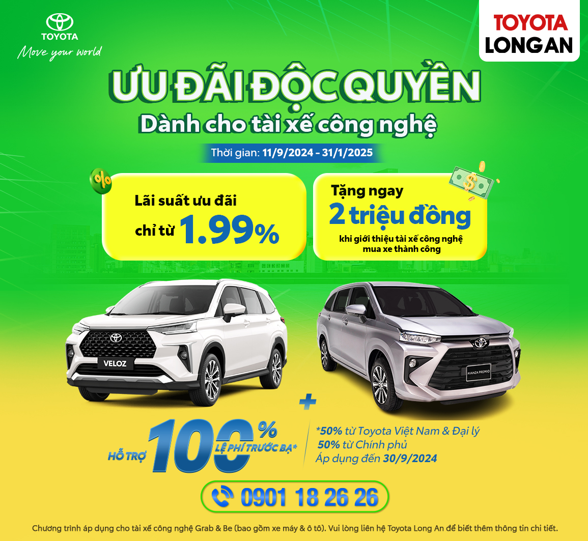 Toyota Long An công bố Ưu đãi độc quyền dành cho tài xế công nghệ (Grab & Be)